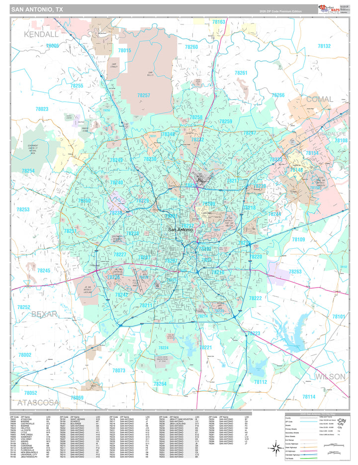 Premium Style Wall Map of San Antonio TX