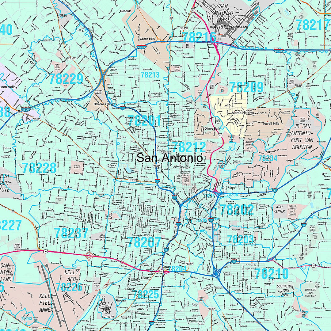 Premium Style Wall Map of San Antonio TX