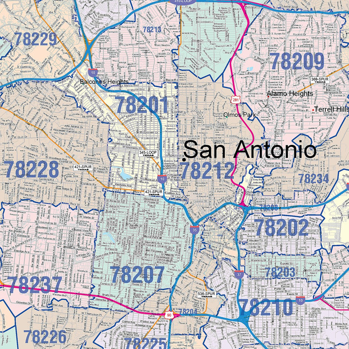Colorcast Style Zip Code Map of San Antonio