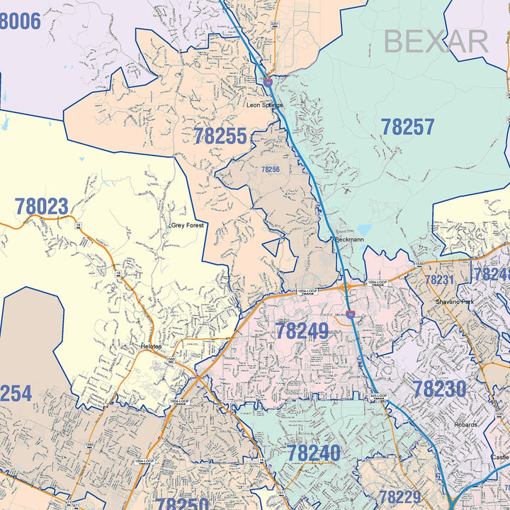 Colorcast Style Zip Code Map of San Antonio