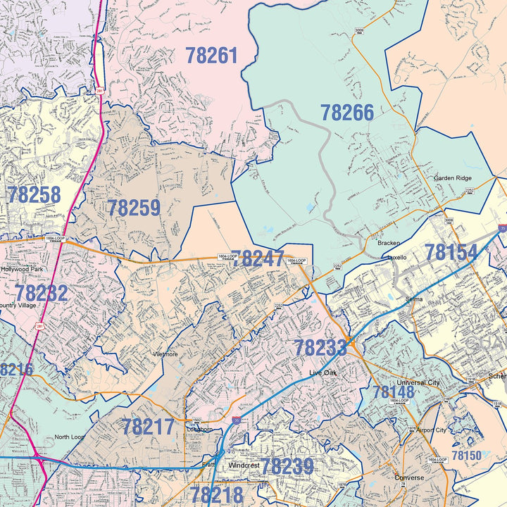 Colorcast Style Zip Code Map of San Antonio
