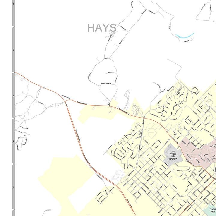Premium Style Wall Map of San Marcos, TX