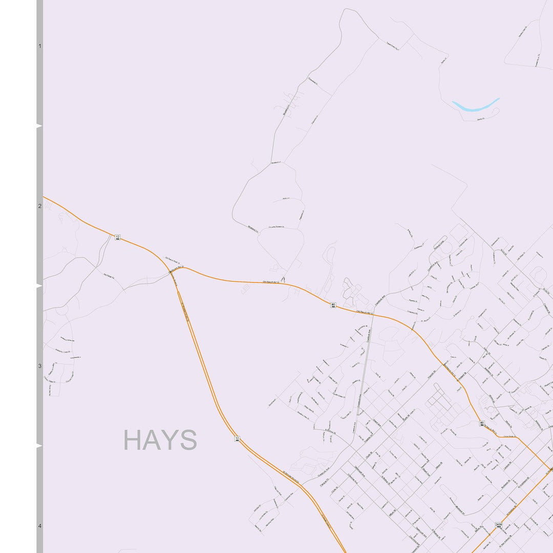 Color Cast Zip Code Style Wall Map of San Marcos, TX