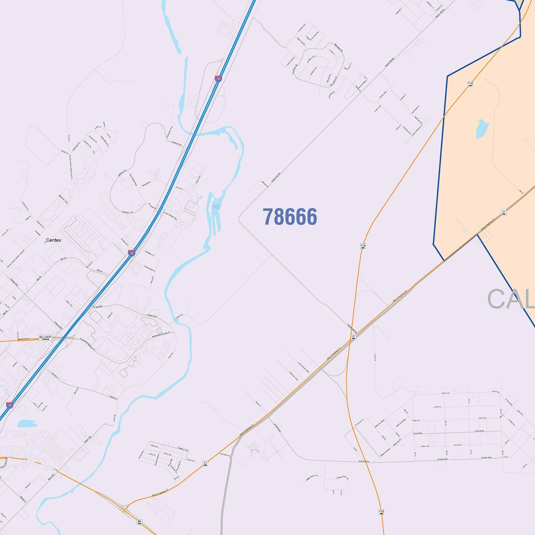 Color Cast Zip Code Style Wall Map of San Marcos, TX