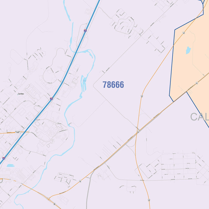 Color Cast Zip Code Style Wall Map of San Marcos, TX