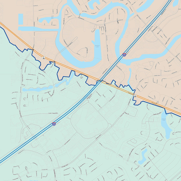 Color Cast Zip Code Style Wall Map of Sugarland, TX
