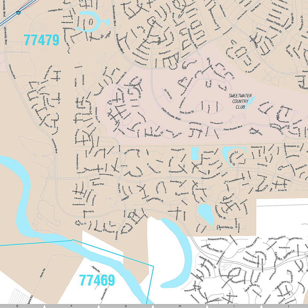 Premium Style Wall Map of Sugarland, TX