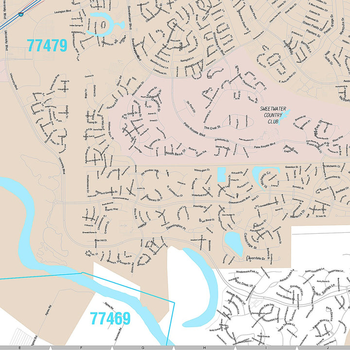 Premium Style Wall Map of Sugarland, TX