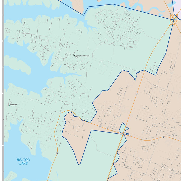 Color Cast Zip Code Style Wall Map of Temple, TX
