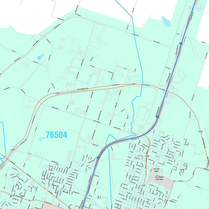 Premium Style Wall Map of Temple, TX