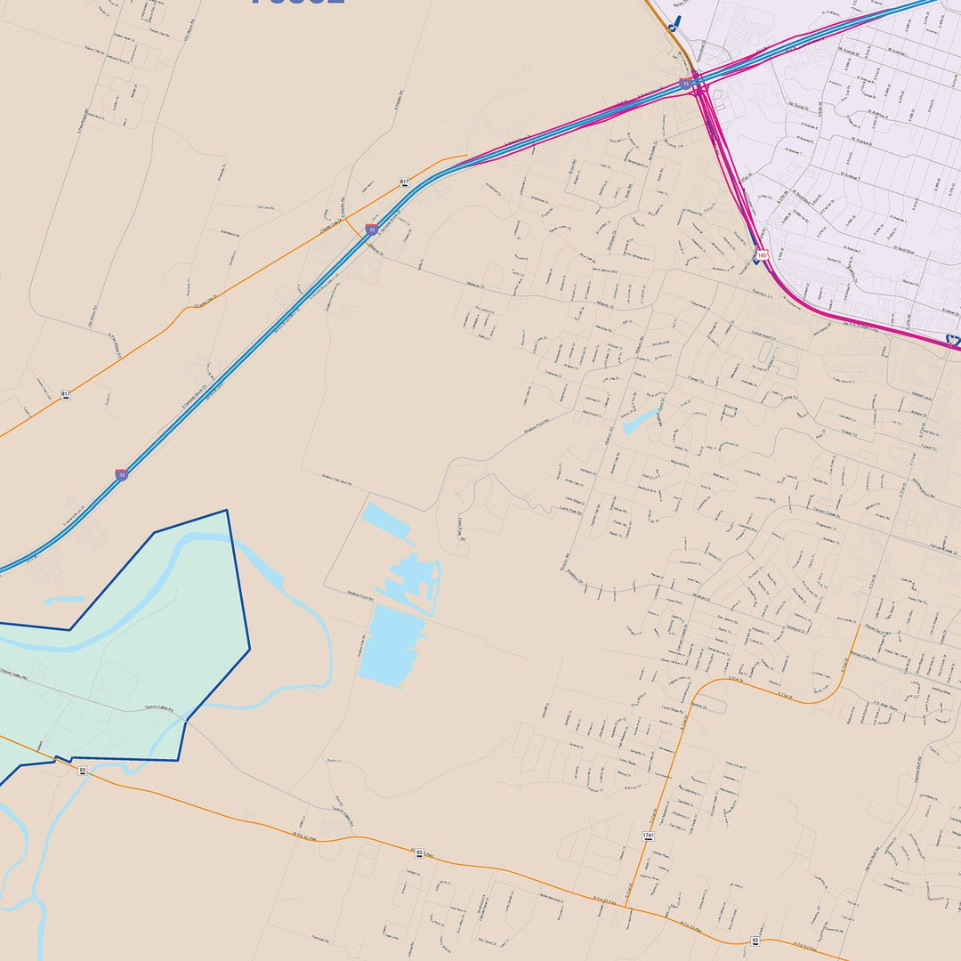 Color Cast Zip Code Style Wall Map of Temple, TX