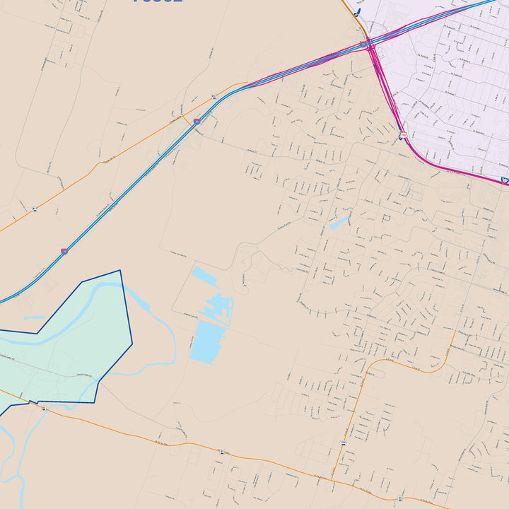 Color Cast Zip Code Style Wall Map of Temple, TX