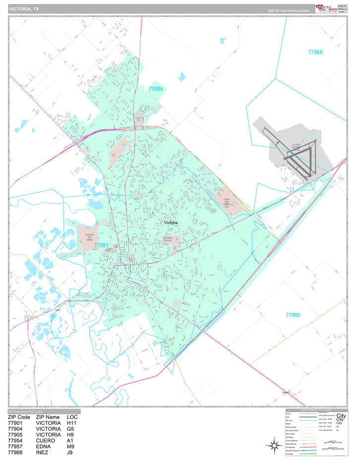 Premium Style Wall Map of Victoria, TX