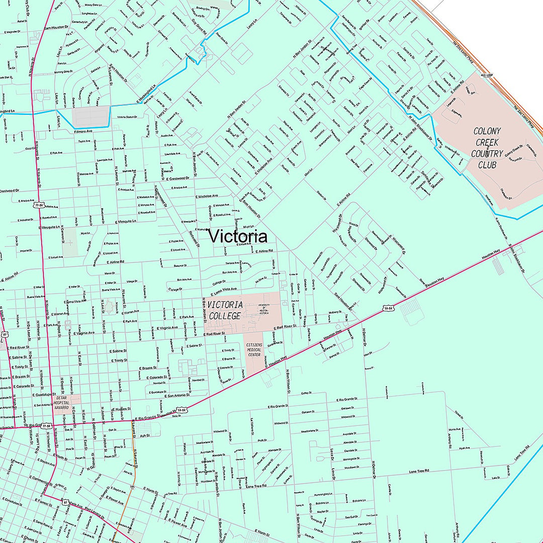 Premium Style Wall Map of Victoria, TX