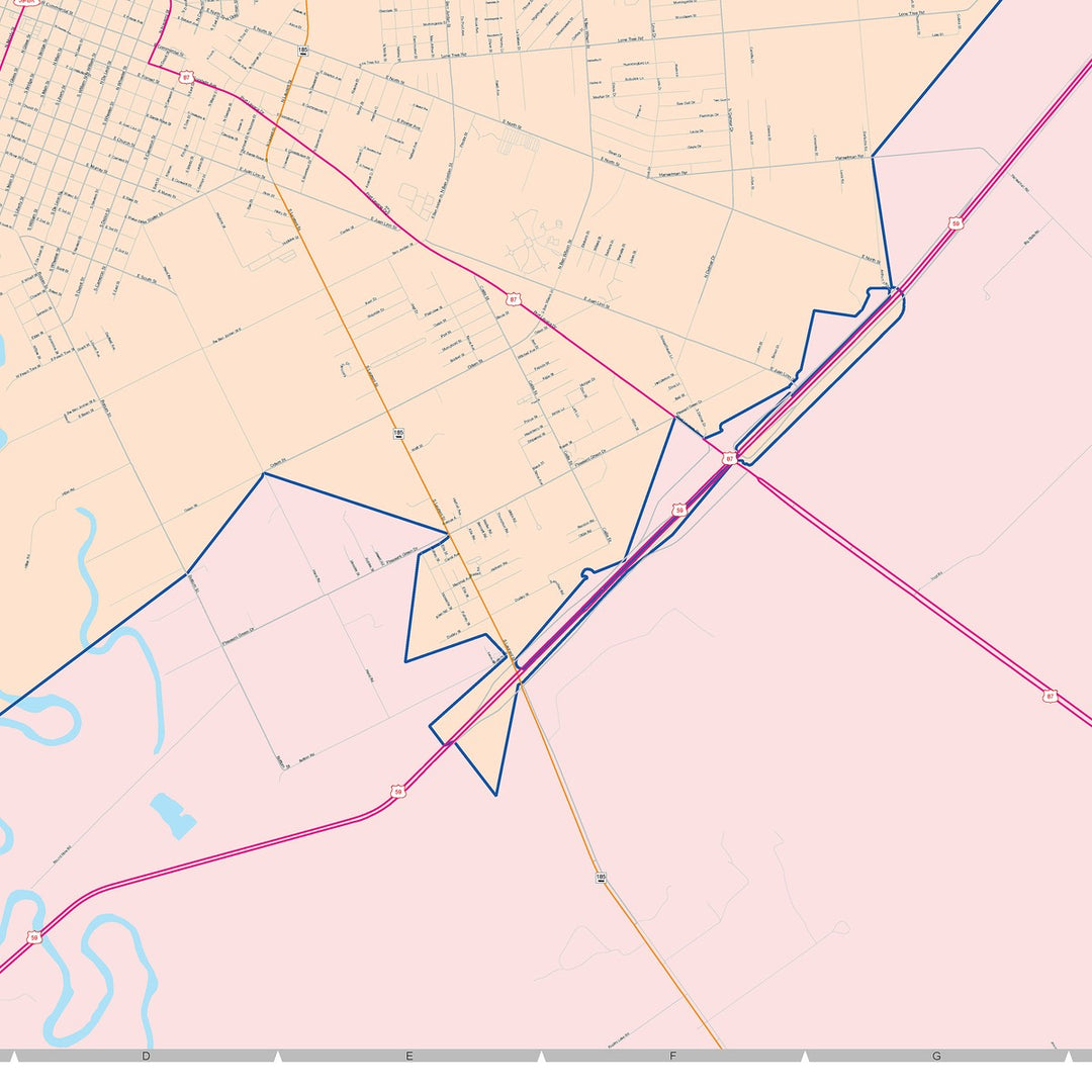 Color Cast Zip Code Style Wall Map of Victoria, TX