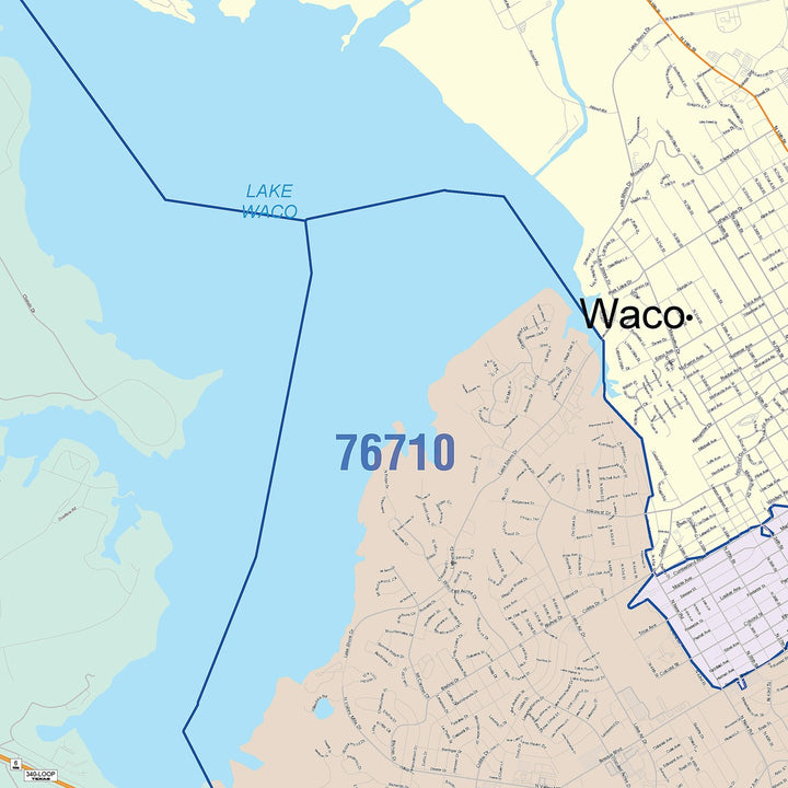 Color Cast Zip Code Style Wall Map of Waco, TX
