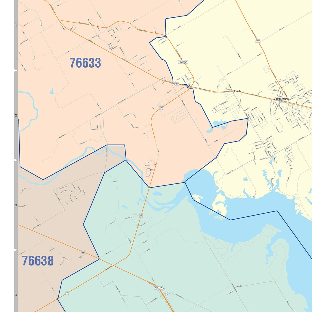 Color Cast Zip Code Style Wall Map of Waco, TX