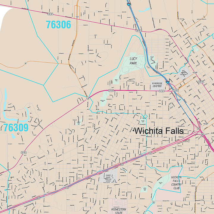Premium Style Wall Map of Wichita Falls, TX