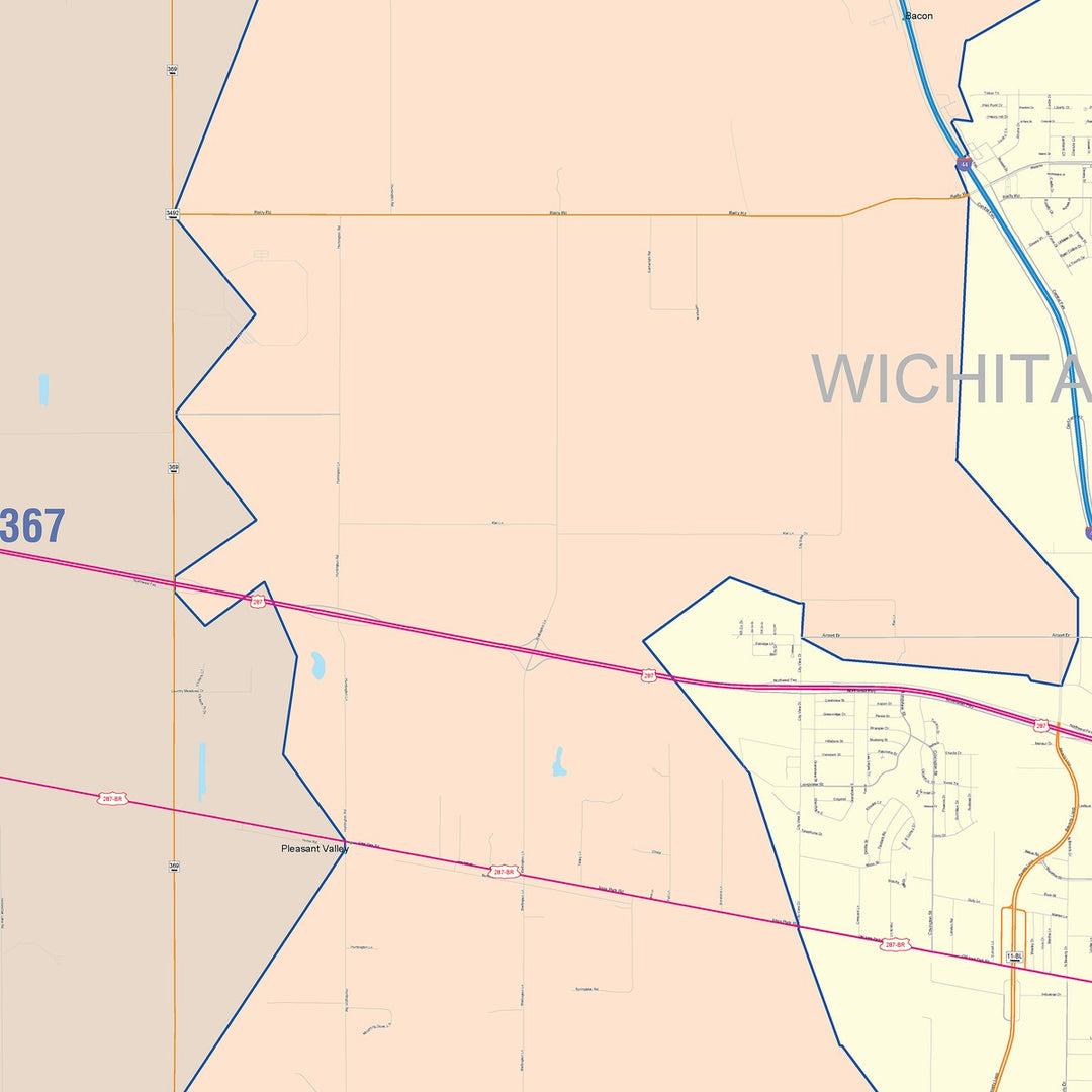 Color Cast Zip Code Style Wall Map of Wichita Falls, TX