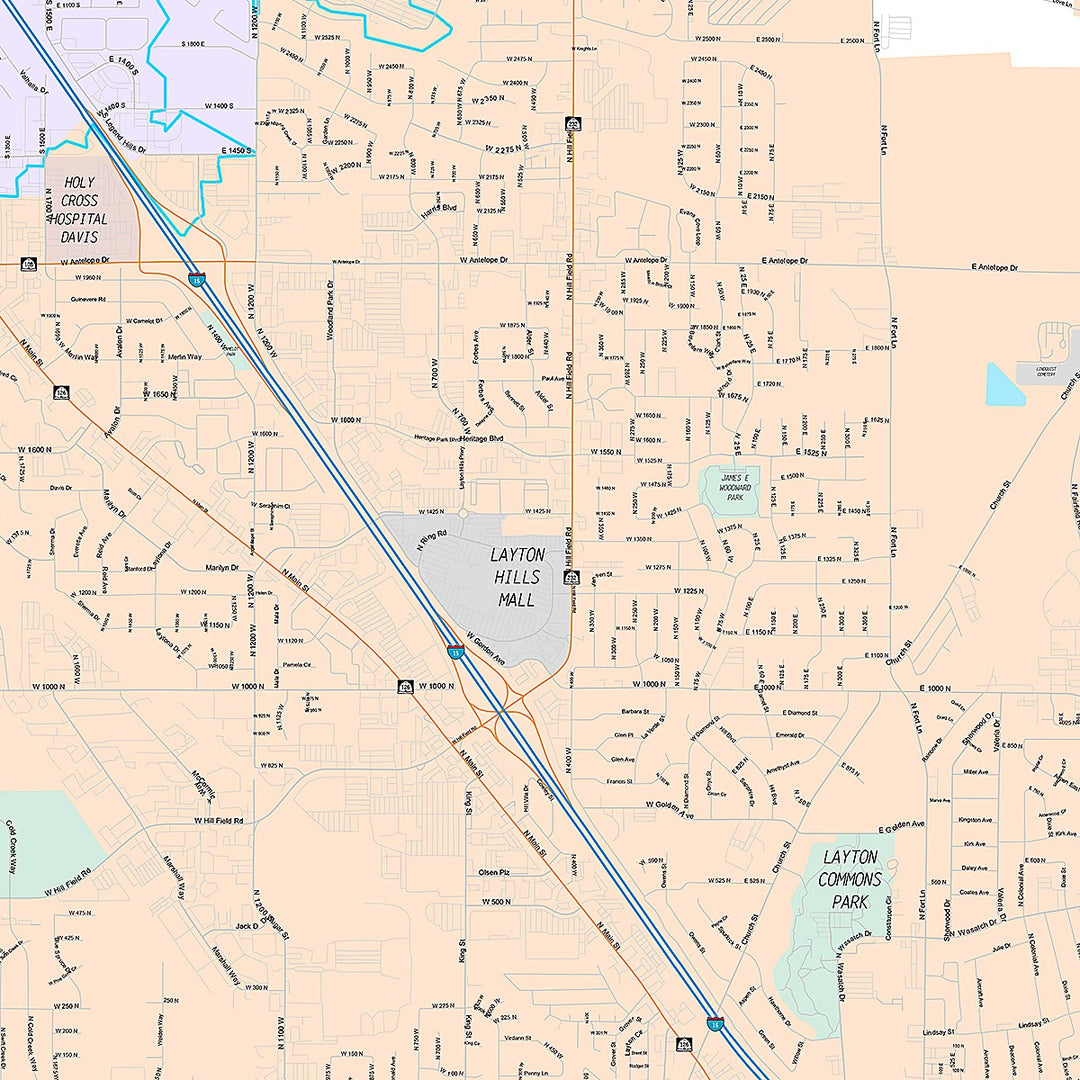 Premium Style Wall Map of Layton, UT