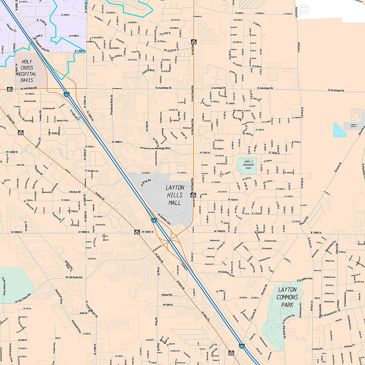 Premium Style Wall Map of Layton, UT