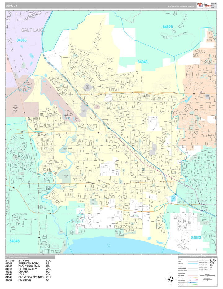 Premium Style Wall Map of Lehi, UT