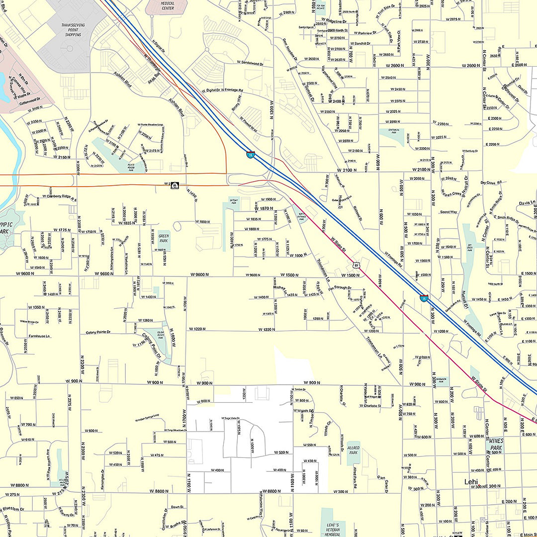Premium Style Wall Map of Lehi, UT