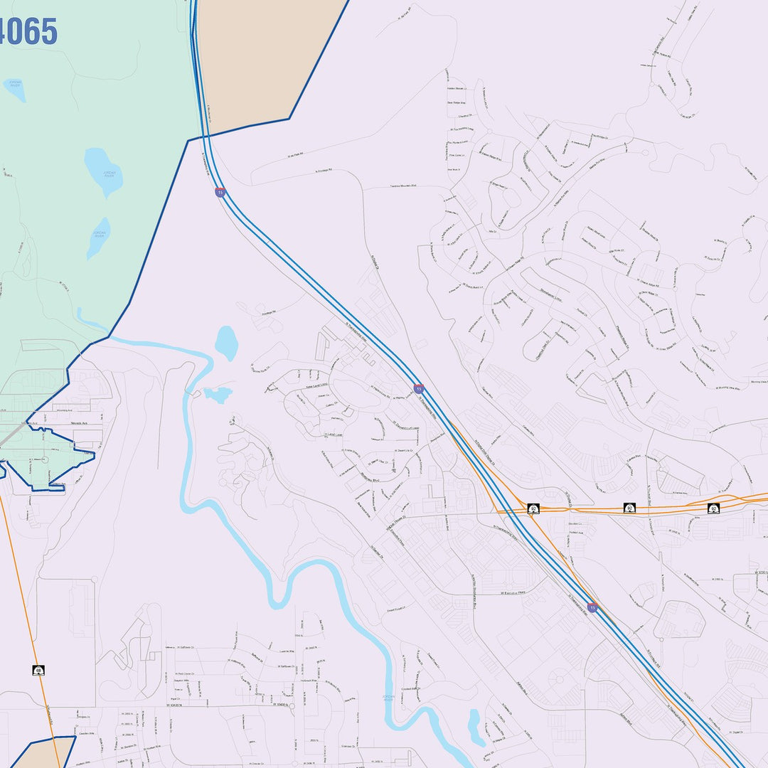 Color Cast Zip Code Style Wall Map of Lehi, UT