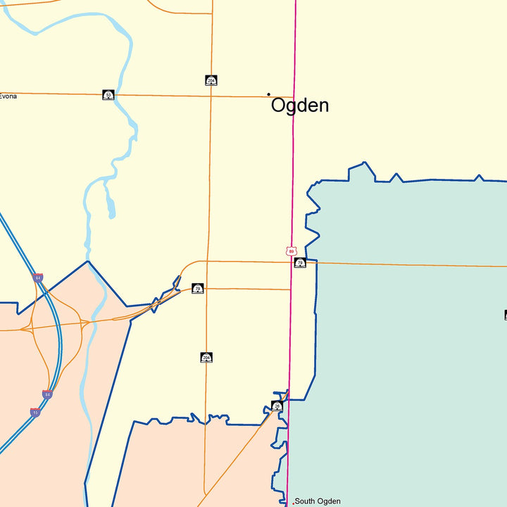 Color Cast Zip Code Style Wall Map of Ogden, UT
