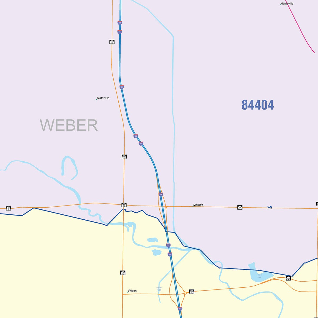 Color Cast Zip Code Style Wall Map of Ogden, UT