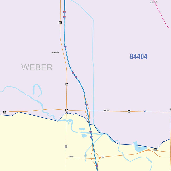 Color Cast Zip Code Style Wall Map of Ogden, UT