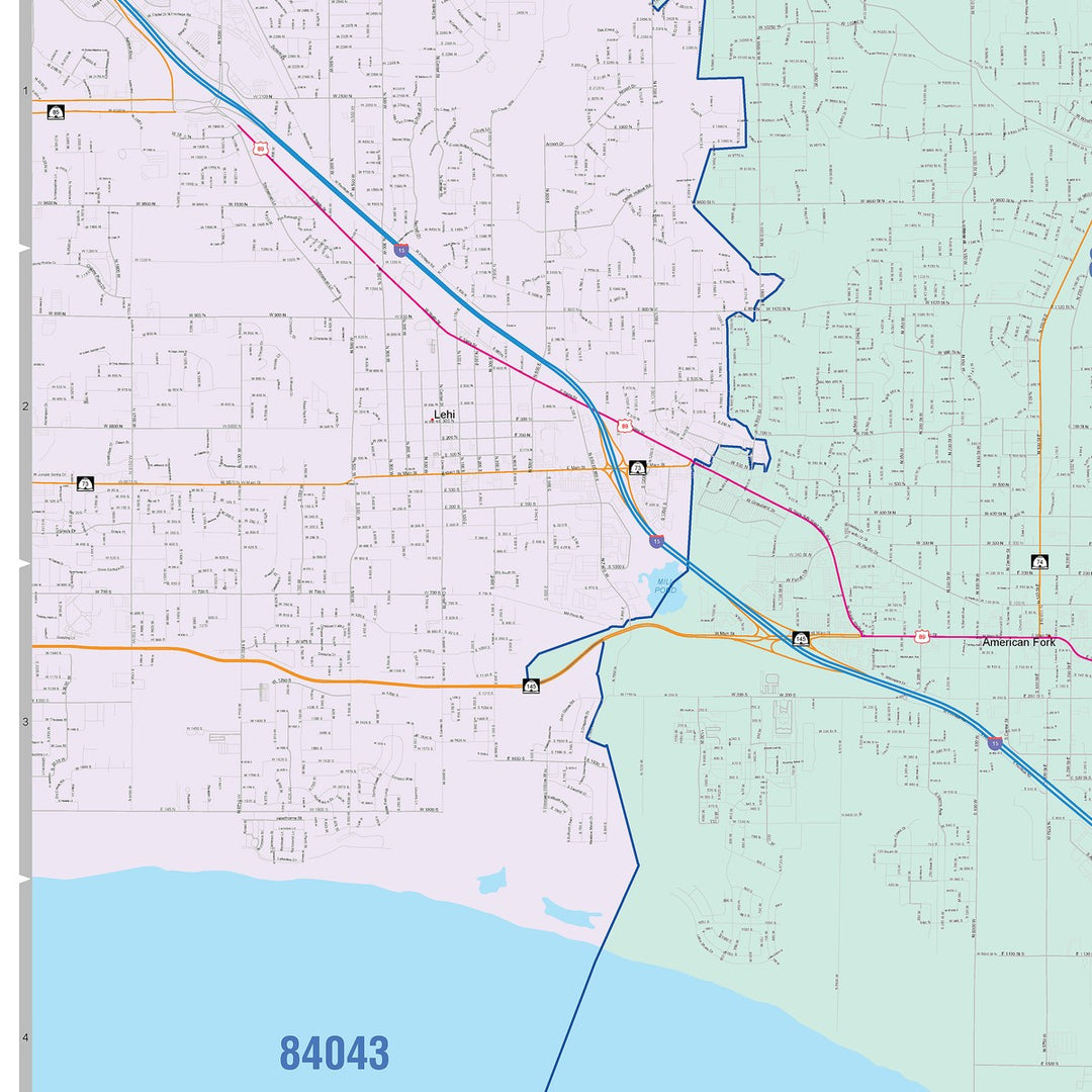Color Cast Zip Code Style Wall Map of Orem, UT
