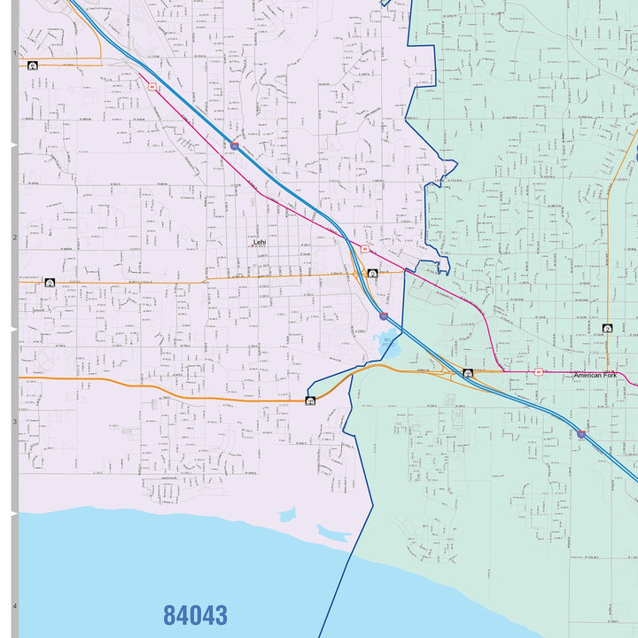 Color Cast Zip Code Style Wall Map of Orem, UT