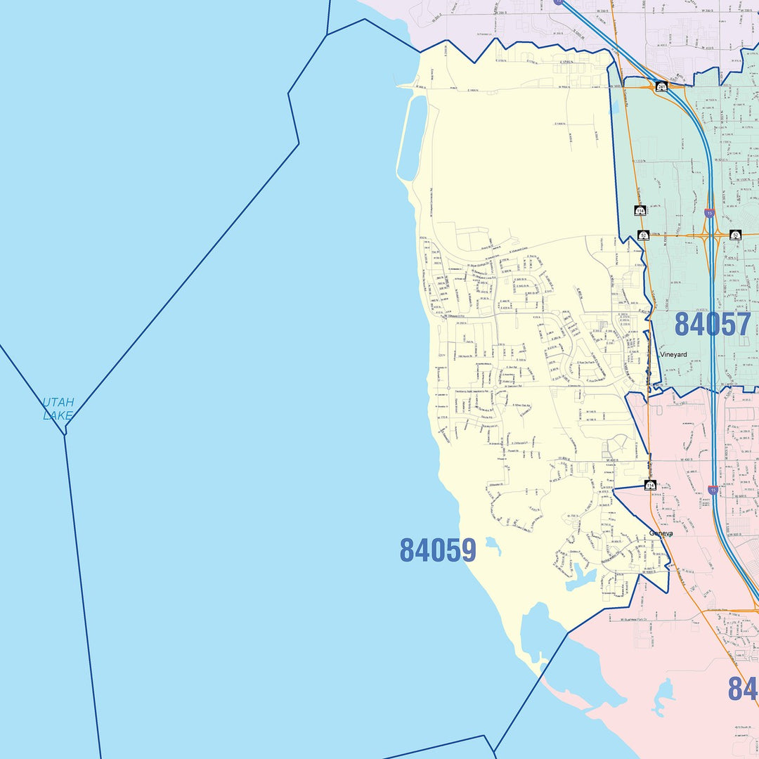Color Cast Zip Code Style Wall Map of Orem, UT