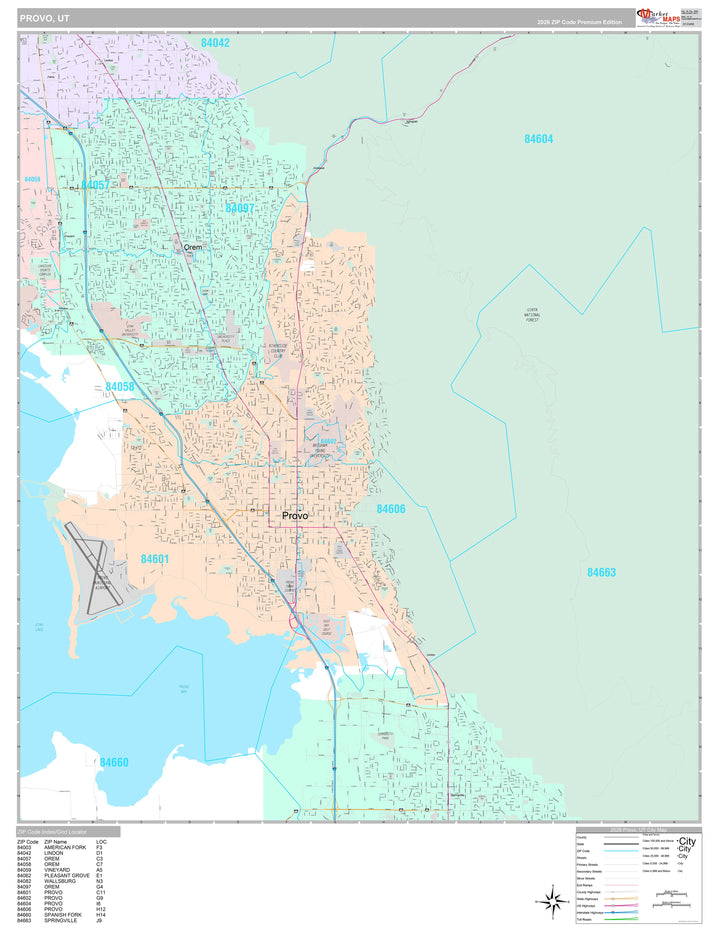 Premium Style Wall Map of Provo, UT
