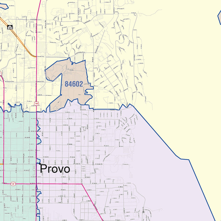 Color Cast Zip Code Style Wall Map of Provo, UT