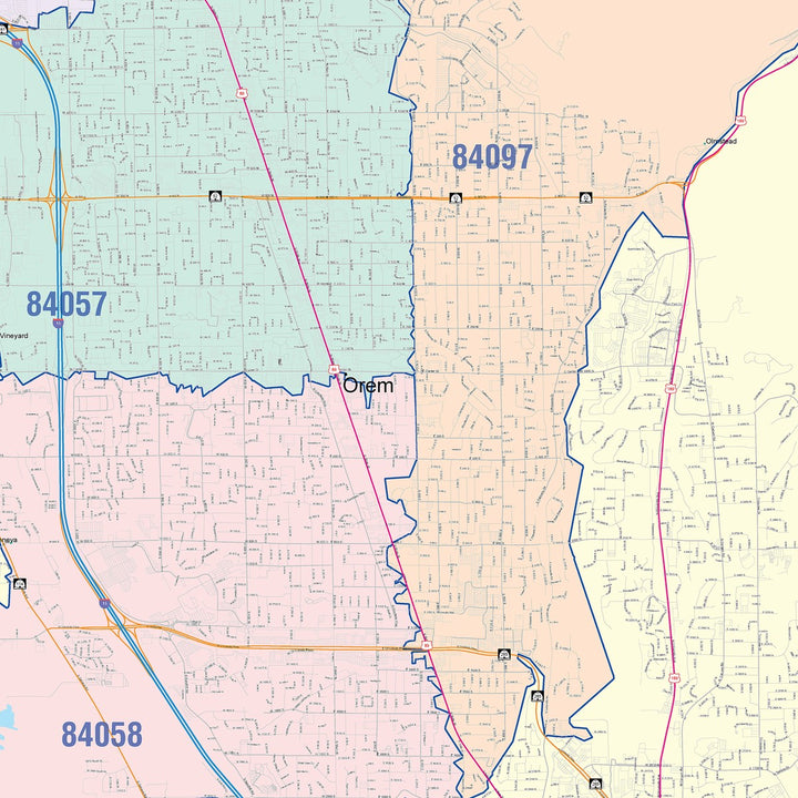 Color Cast Zip Code Style Wall Map of Provo, UT