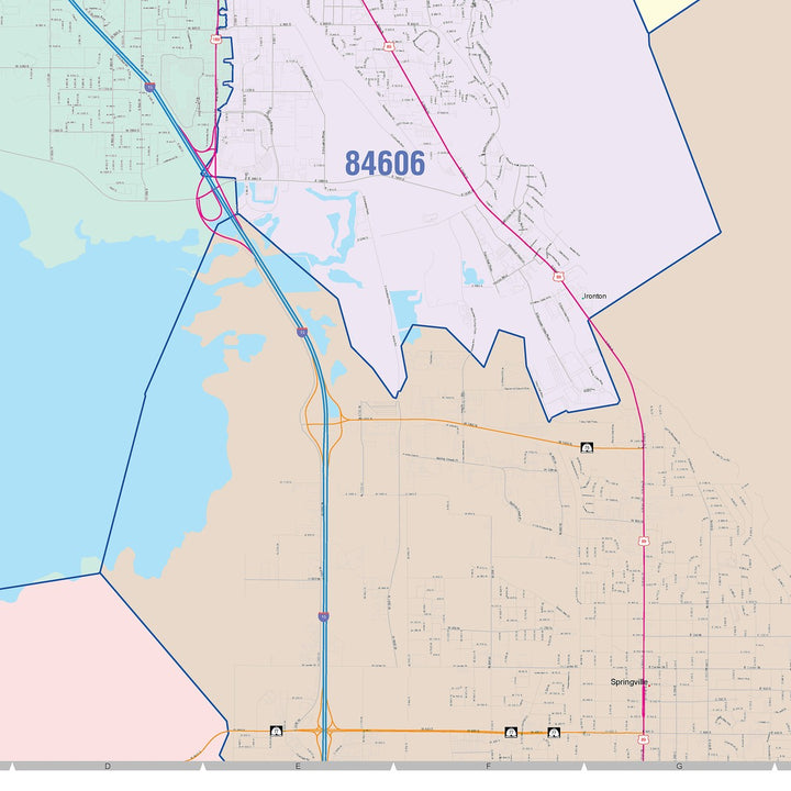 Color Cast Zip Code Style Wall Map of Provo, UT