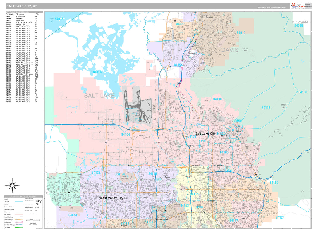 Premium Style Wall Map of Salt Lake City UT