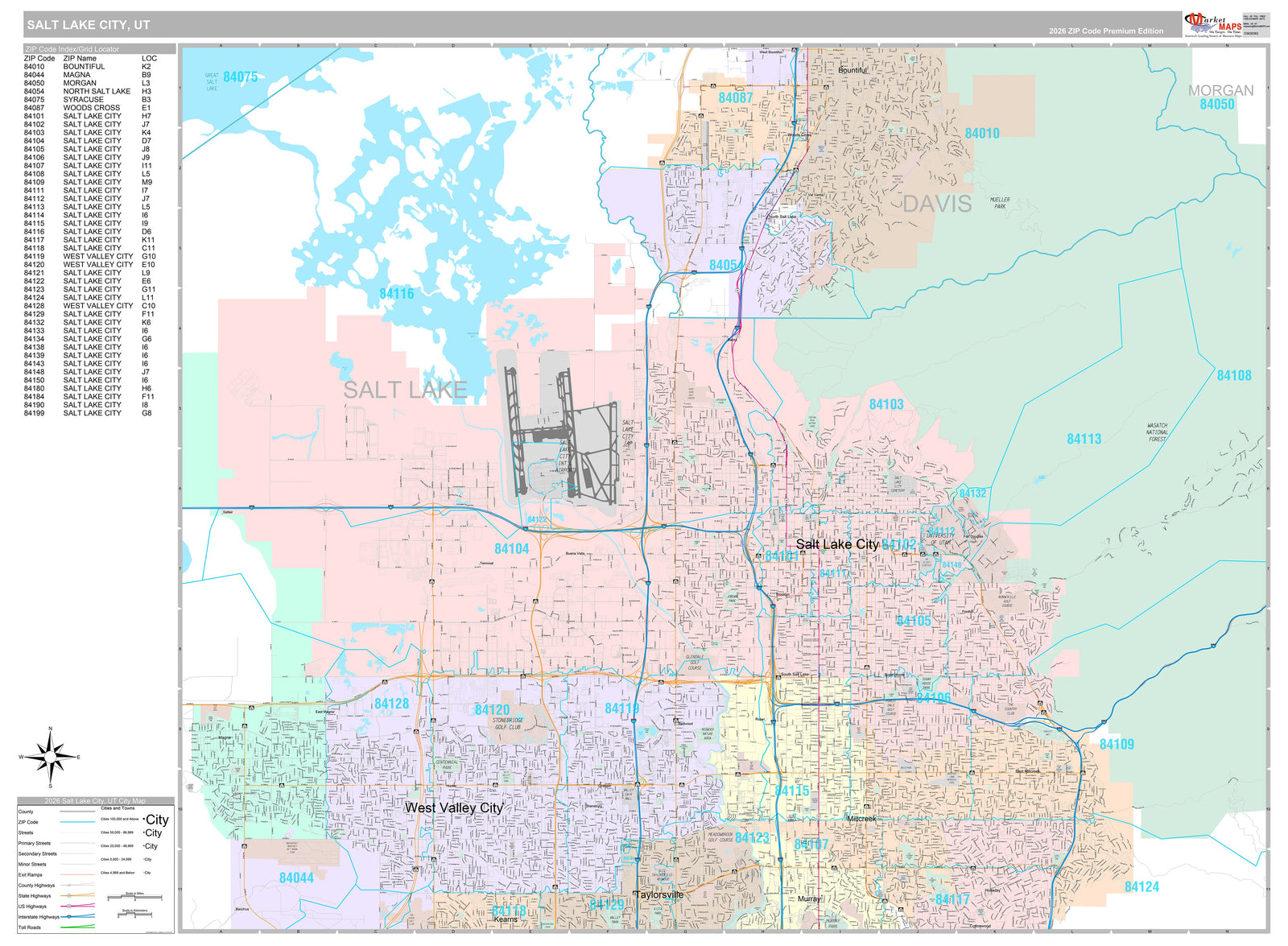 Premium Style Wall Map of Salt Lake City UT