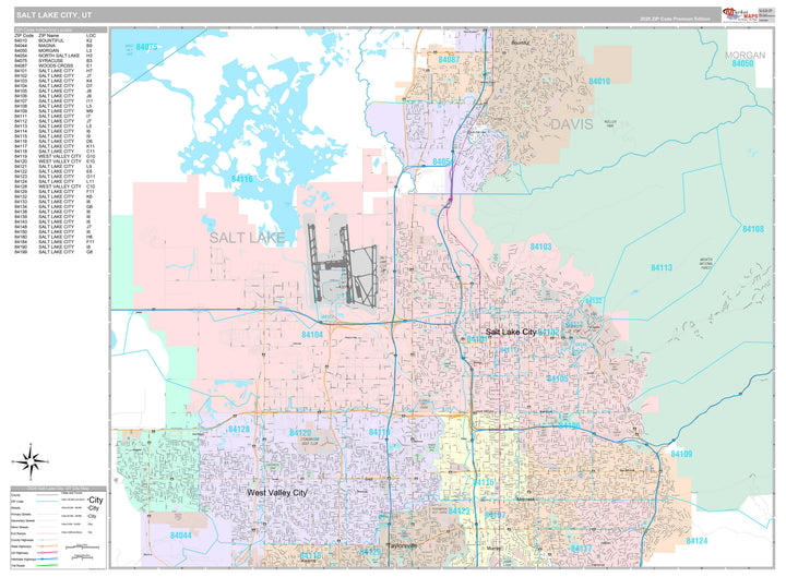 Premium Style Wall Map of Salt Lake City UT