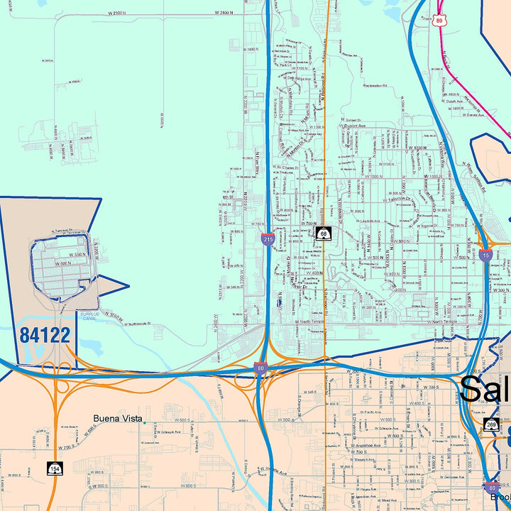 Color Cast Zip Code Style Wall Map of Salt Lake City, UT