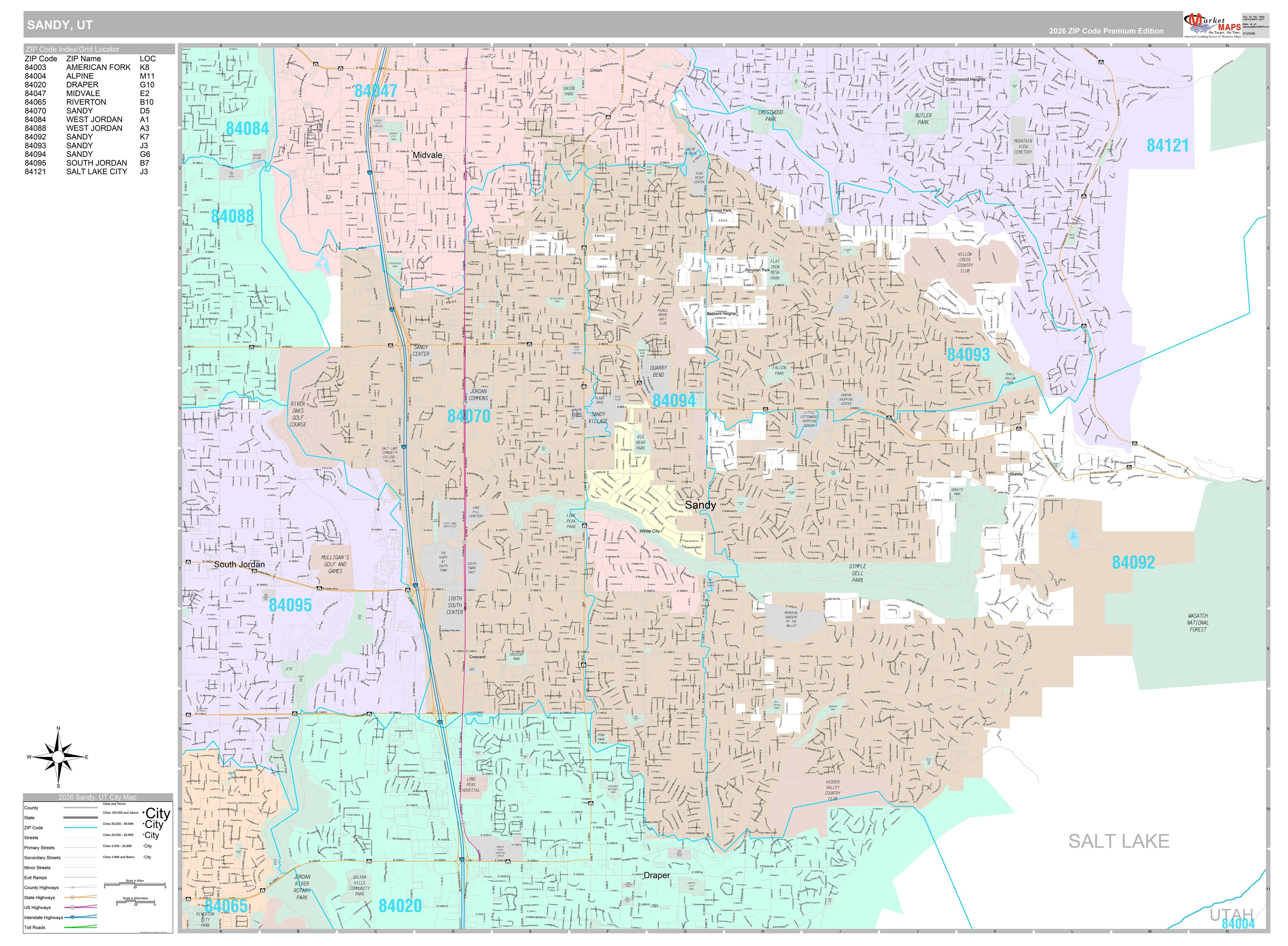 Premium Style Wall Map of Sandy, UT – American Map Store