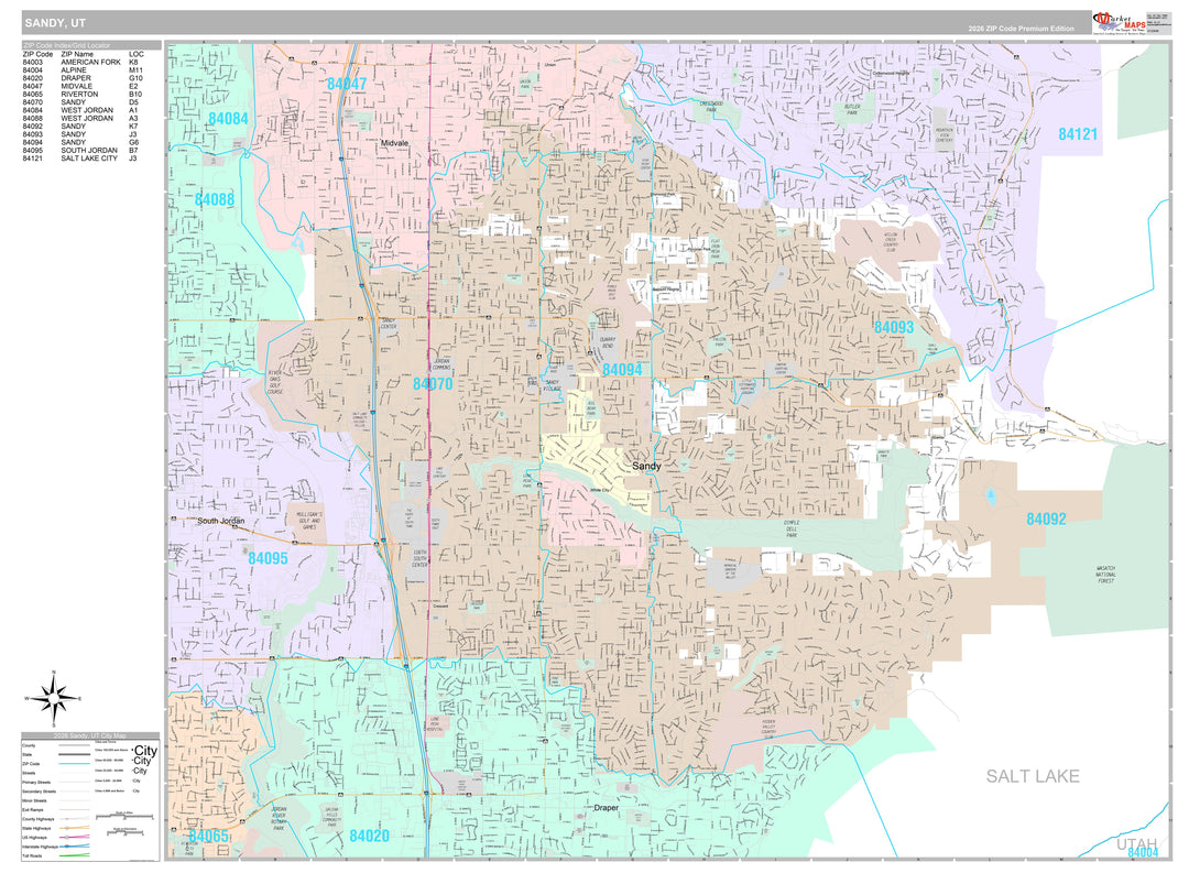 Premium Style Wall Map of Sandy, UT