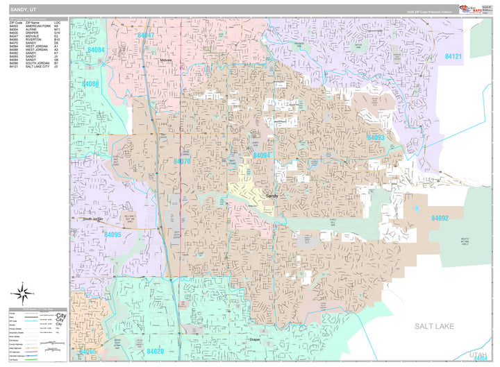 Premium Style Wall Map of Sandy, UT