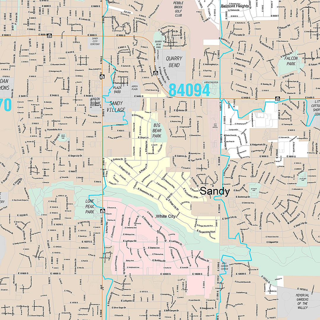 Premium Style Wall Map of Sandy, UT