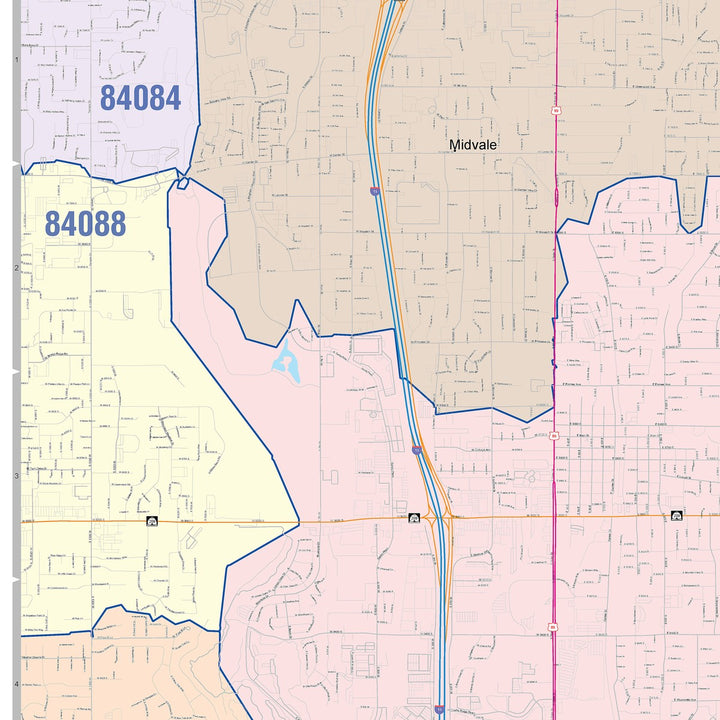 Color Cast Zip Code Style Wall Map of Sandy, UT