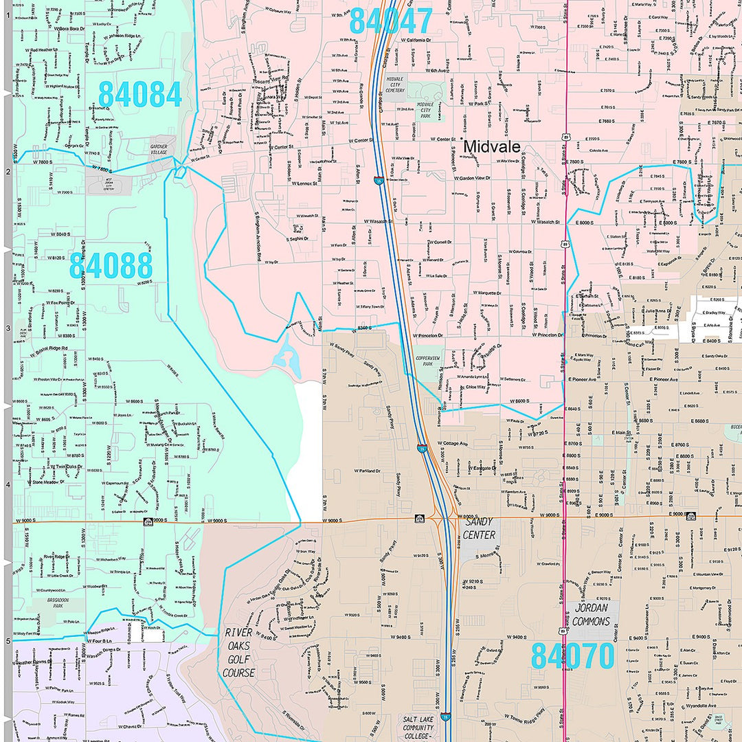 Premium Style Wall Map of Sandy, UT