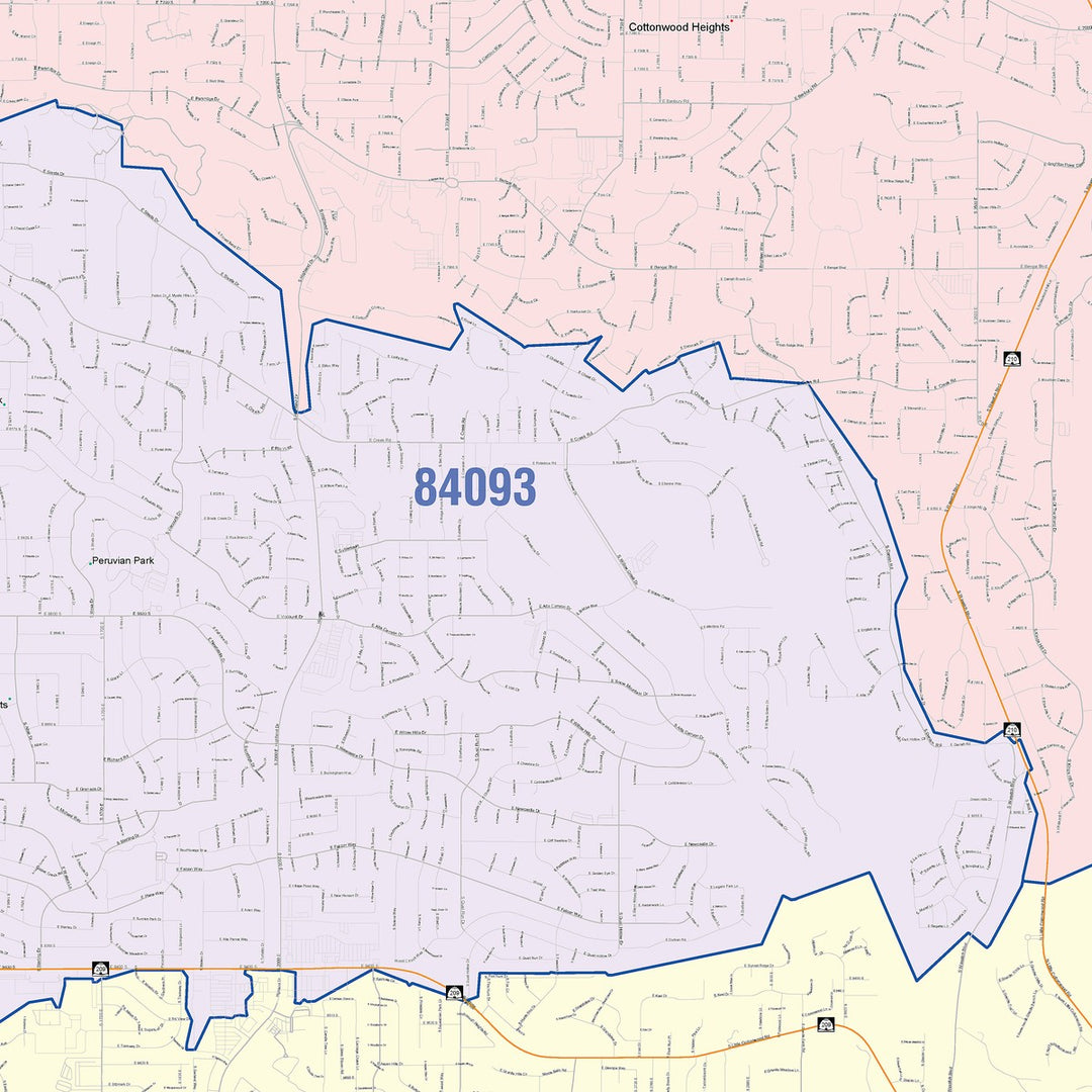 Color Cast Zip Code Style Wall Map of Sandy, UT