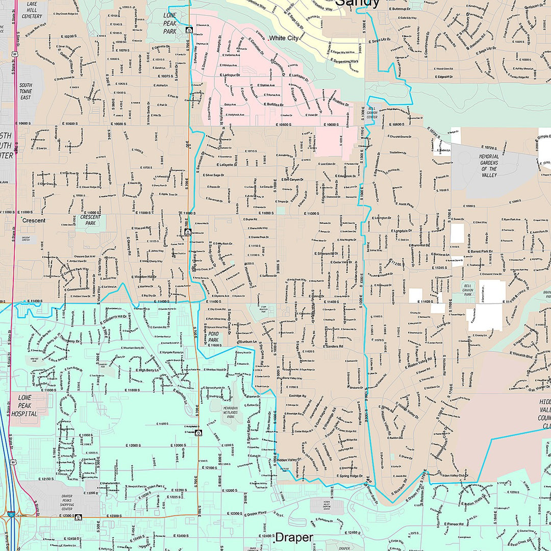 Premium Style Wall Map of Sandy, UT